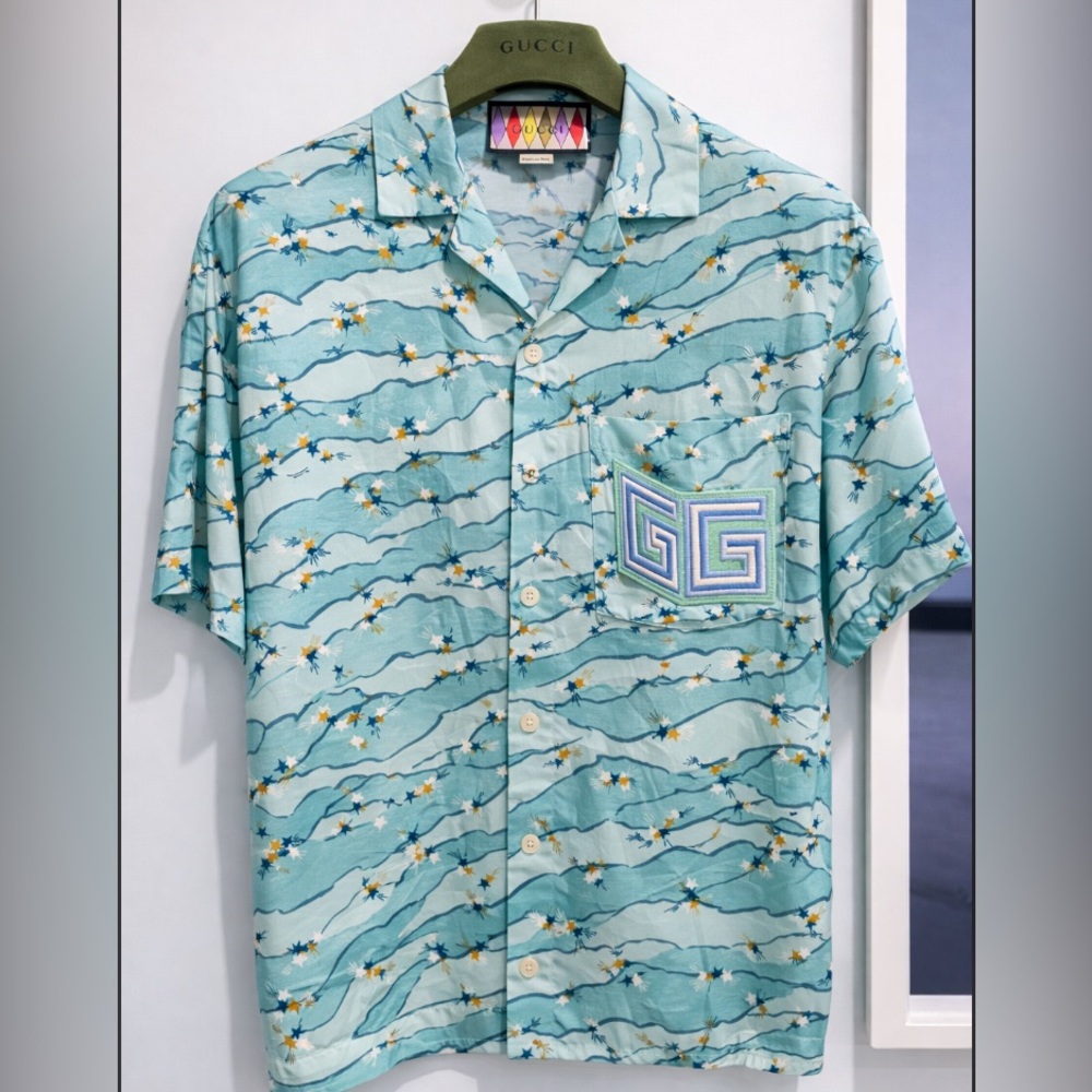 Gucci Green and Cream Silk Shirt